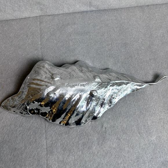 Beatriz Ball Autumn Leaf Platter Bowl Holiday Entertain Serving Party Silver - Picture 6 of 7